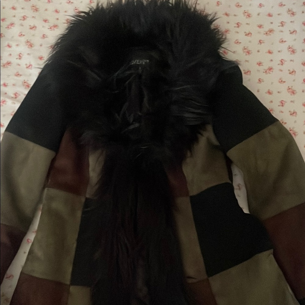 Black and Brown Fur Collar Coat